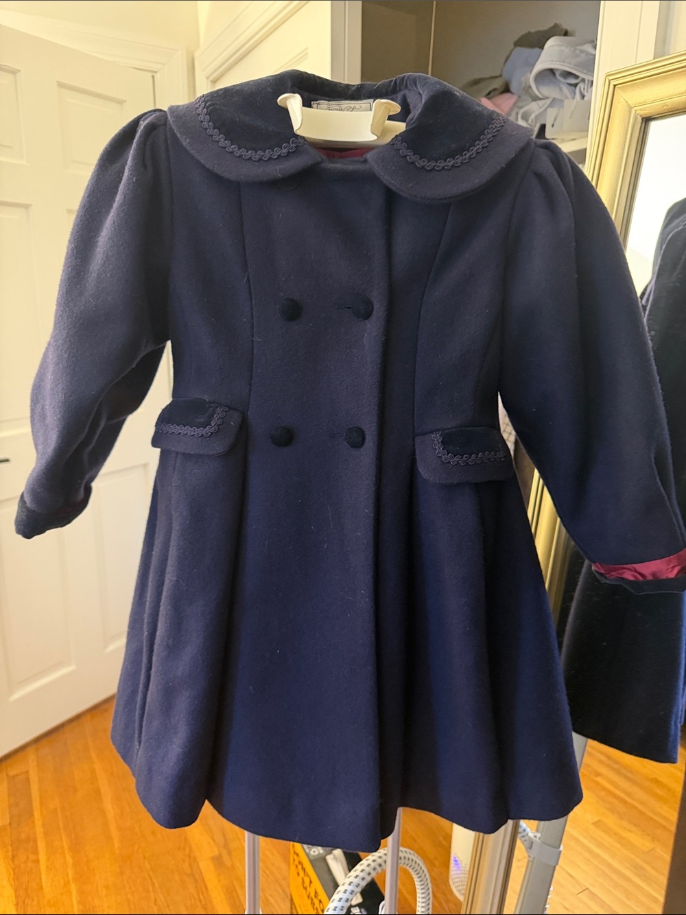 Rothschild Double-Breasted Wool Navy Coat with Peter Pan Collar
